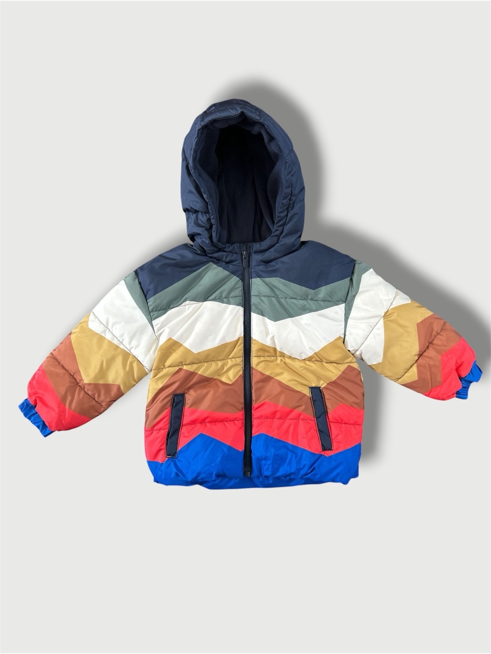 Old Navy Size 3T Water Resistant Mountain View Puffer Hooded Jacket MULTICOLOR